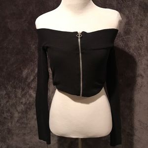 Black off the shoulder long sleeve top